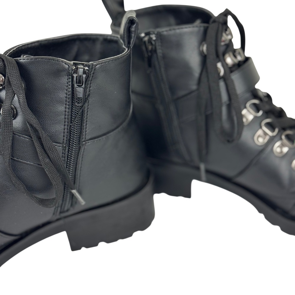 Black Moto Combat Boots Rhinestone Buckle Lug Sole Punk Biker Edgy Glam Size 8 - Picture 7 of 11